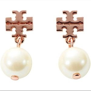 Tory Burch Logo Drop Pearl Earrings